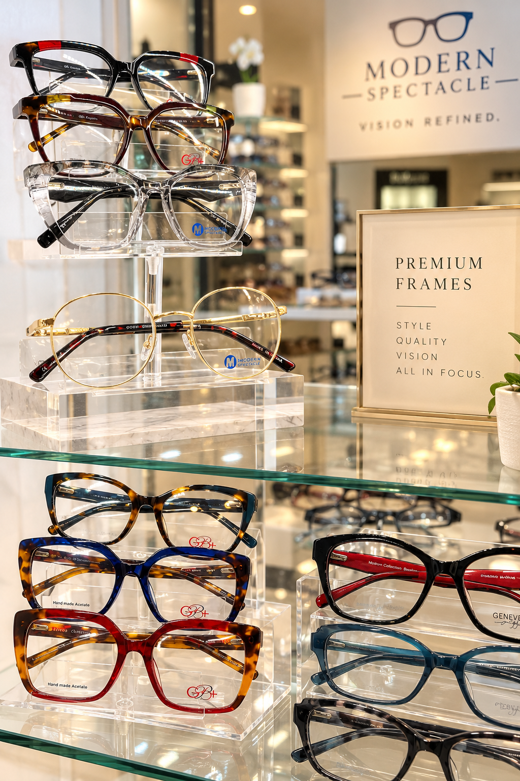 Premium designer frames display inside Modern Spectacle