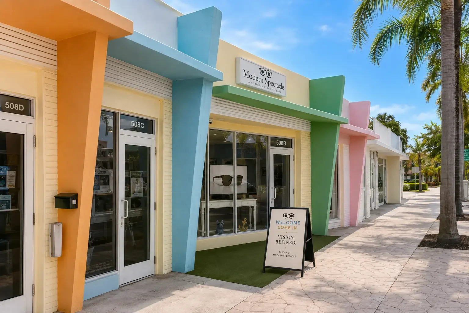 Modern Spectacle storefront at 508-B Lake Avenue in Lake Worth Beach, Florida.
