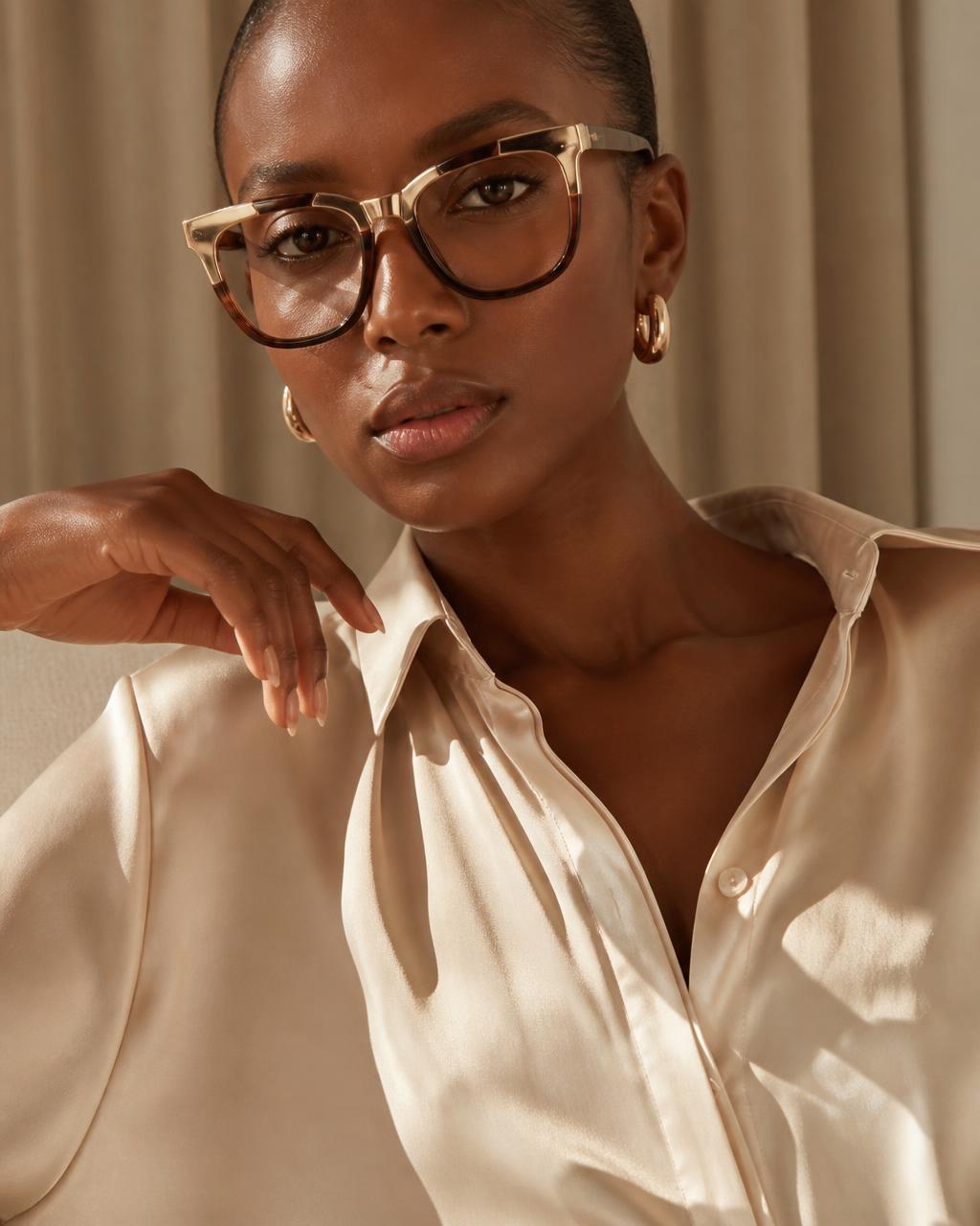 Woman wearing designer eyeglasses from Modern Spectacle in Lake Worth Beach